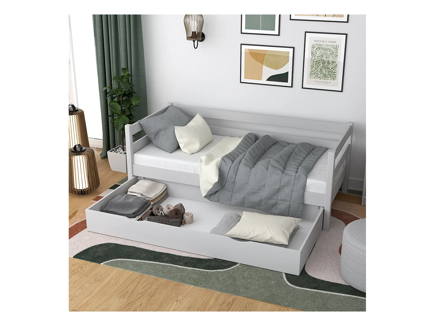 Lit banquette en bois - avec tiroir N01 Gris 90x180