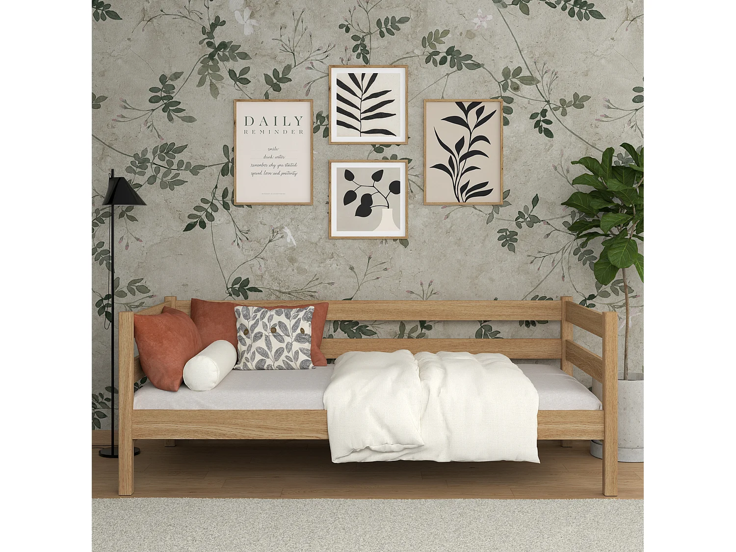Lit banquette en chêne N01 Chêne Naturel 90x200