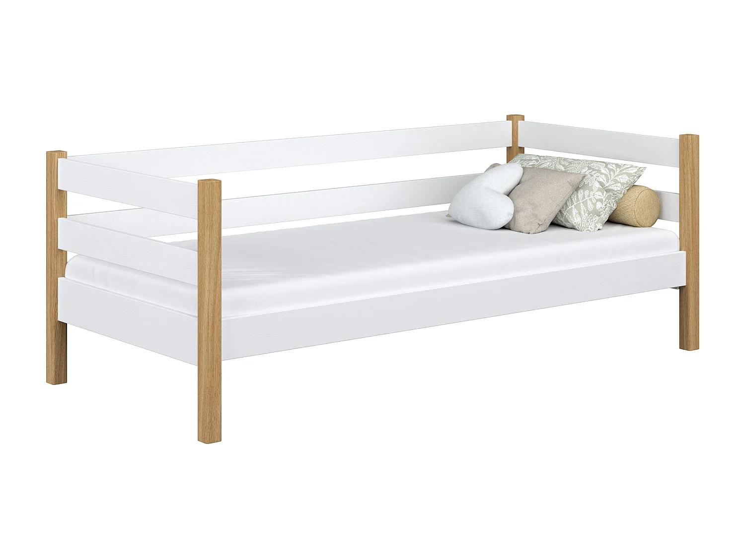 Lit banquette en bois N01 Blanc / Chêne Naturel 90x180