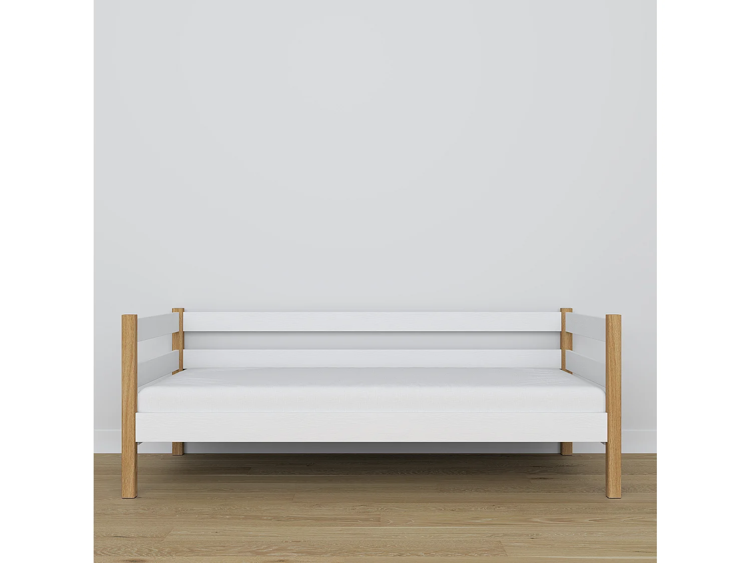 Lit banquette en bois N01 Blanc / Chêne Naturel 90x180