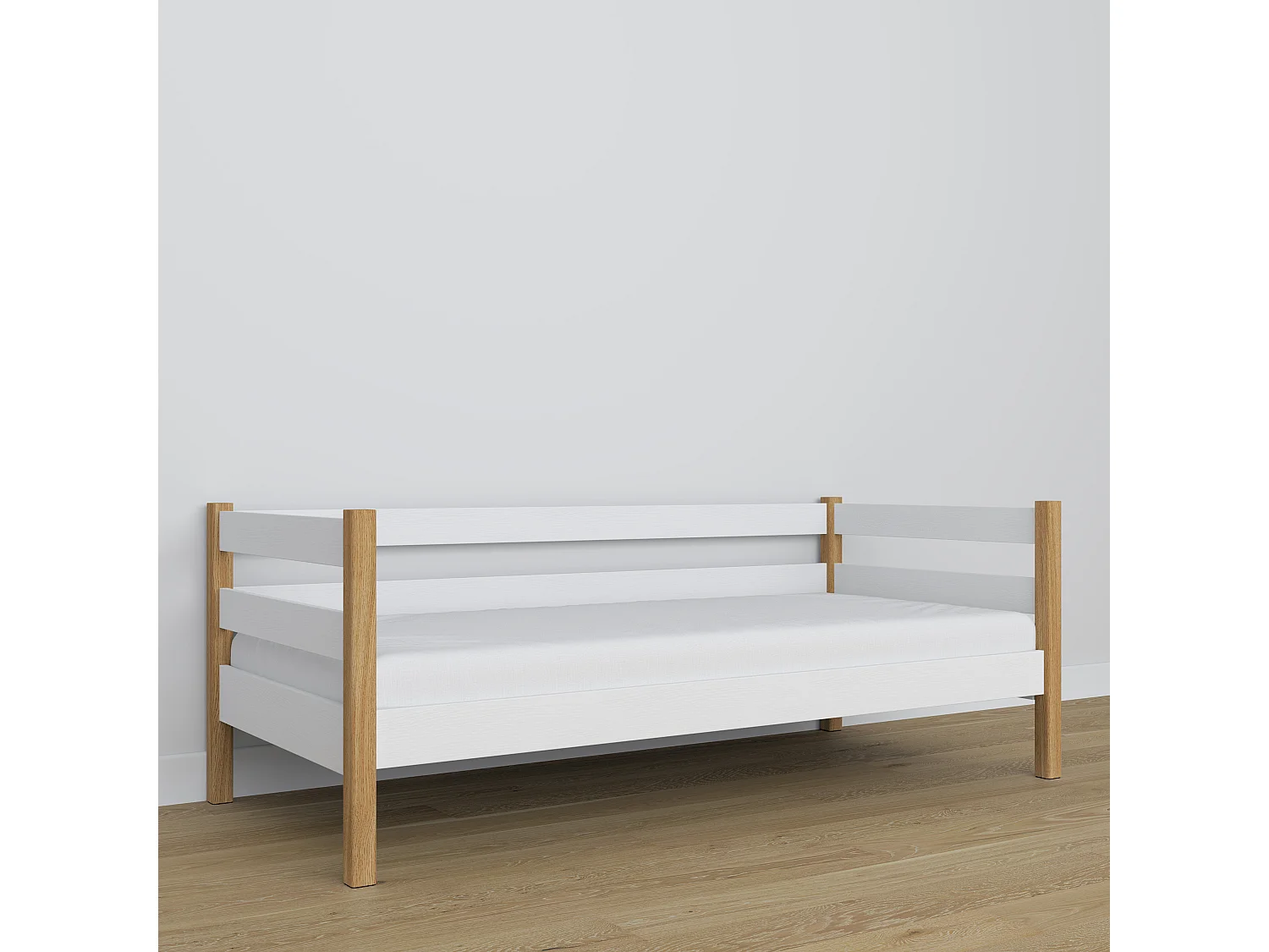 Lit banquette en bois N01 Blanc / Chêne Naturel 90x180