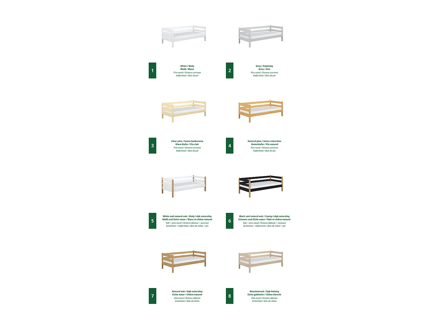 Lit banquette en bois N01 Blanc / Chêne Naturel 90x180