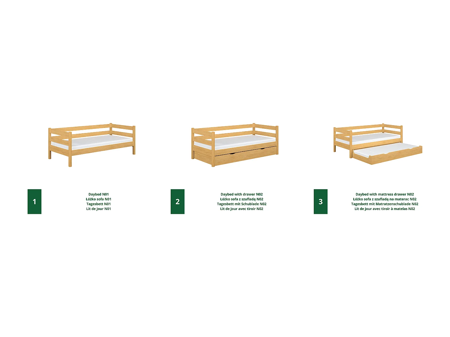 Lit banquette en bois - avec tiroir N01 Pin Naturel 100x180