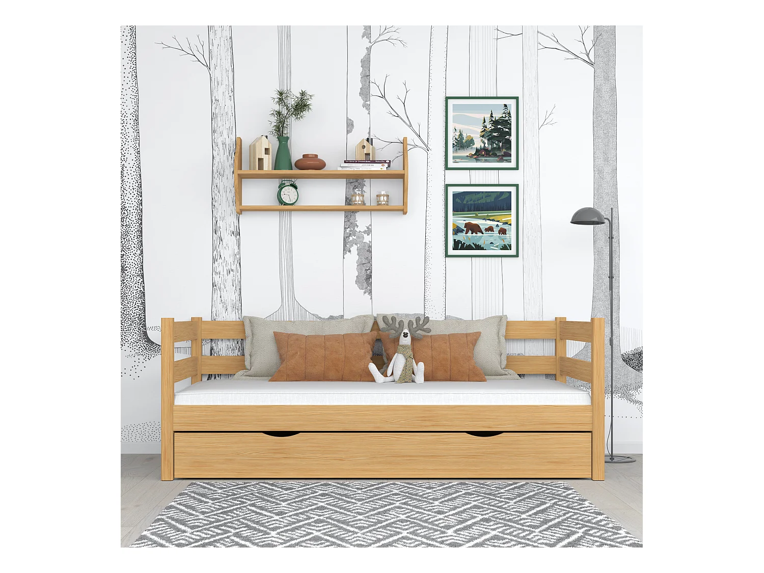 Lit banquette en bois - avec tiroir N01 Pin Naturel 120x190