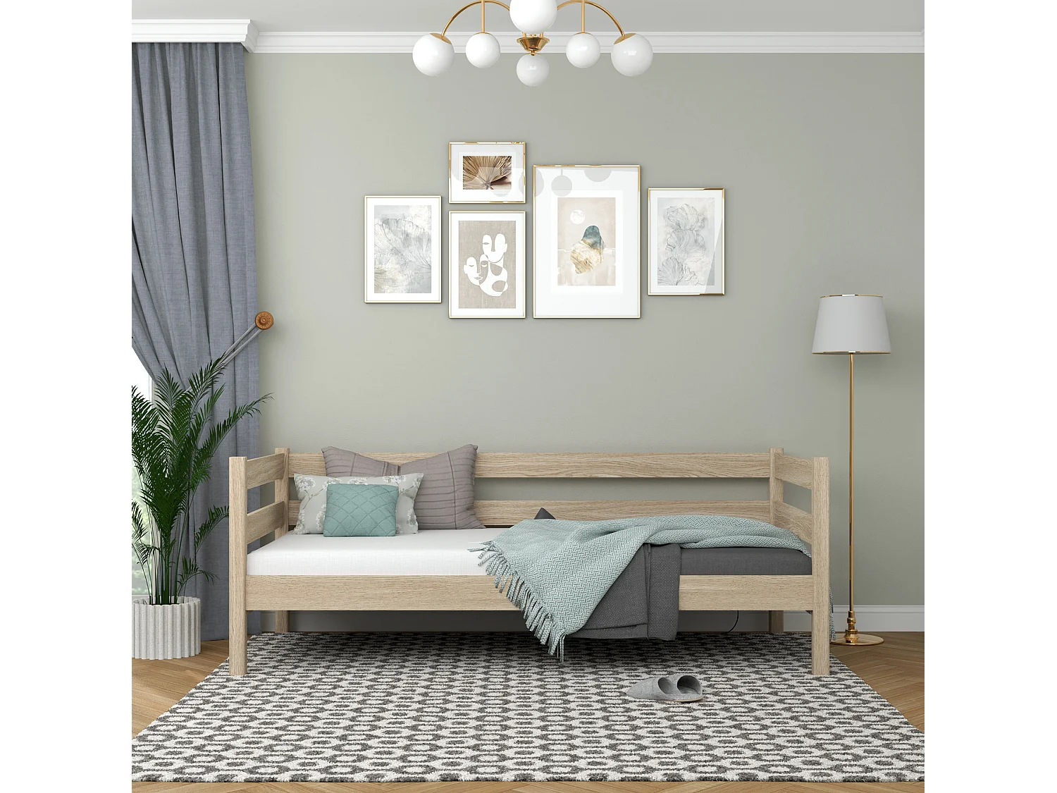 Lit banquette en chêne N01 Chêne Blanchi 100x200