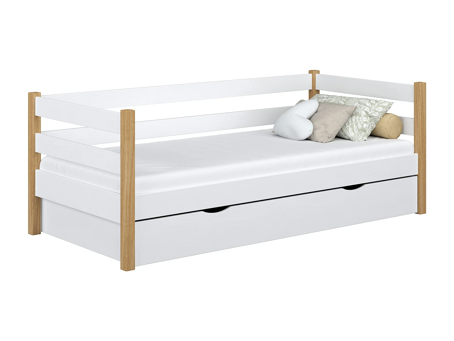 Lit banquette en bois - avec tiroir N01 Blanc / Chêne Naturel 120x200