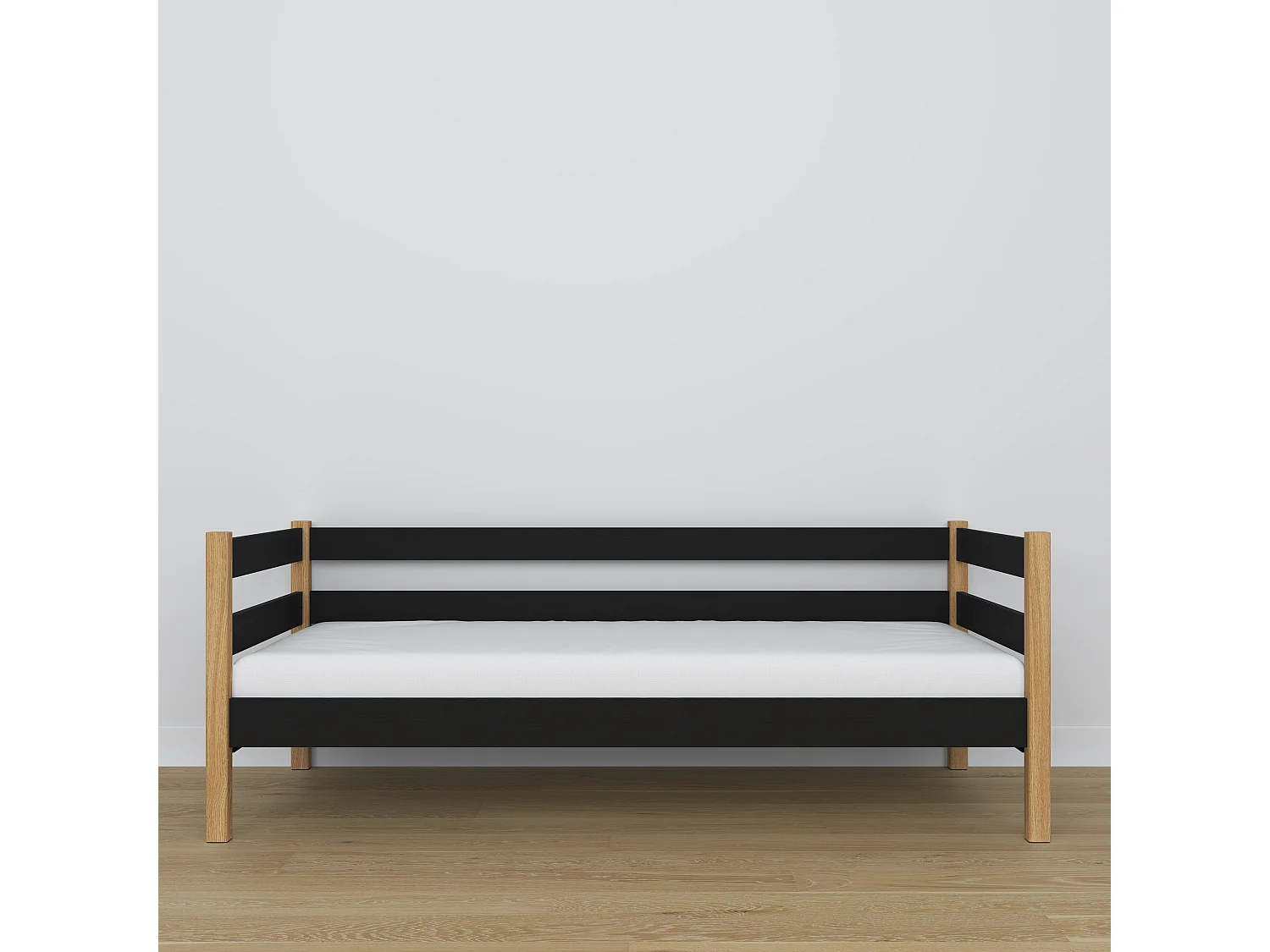 TAGESBETT Schwarz / Eiche Natur 90x180