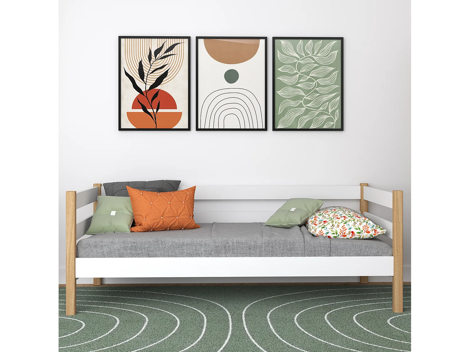 TAGESBETT Weiß / Eiche Natur 120x200