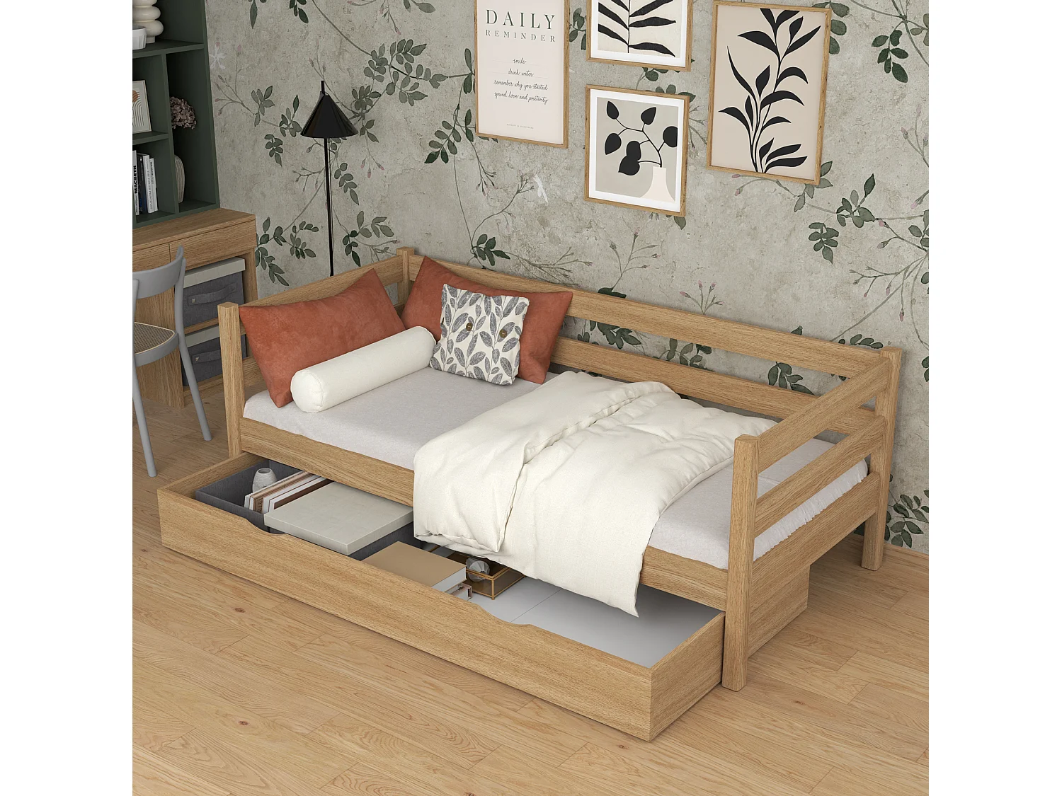 Lit banquette en chêne - avec tiroir N01 Chêne Naturel 100x200