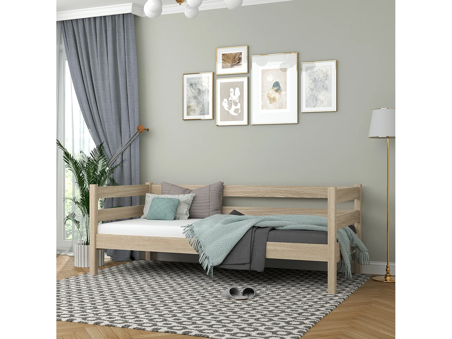Lit banquette en chêne N01 Chêne Blanchi 80x180