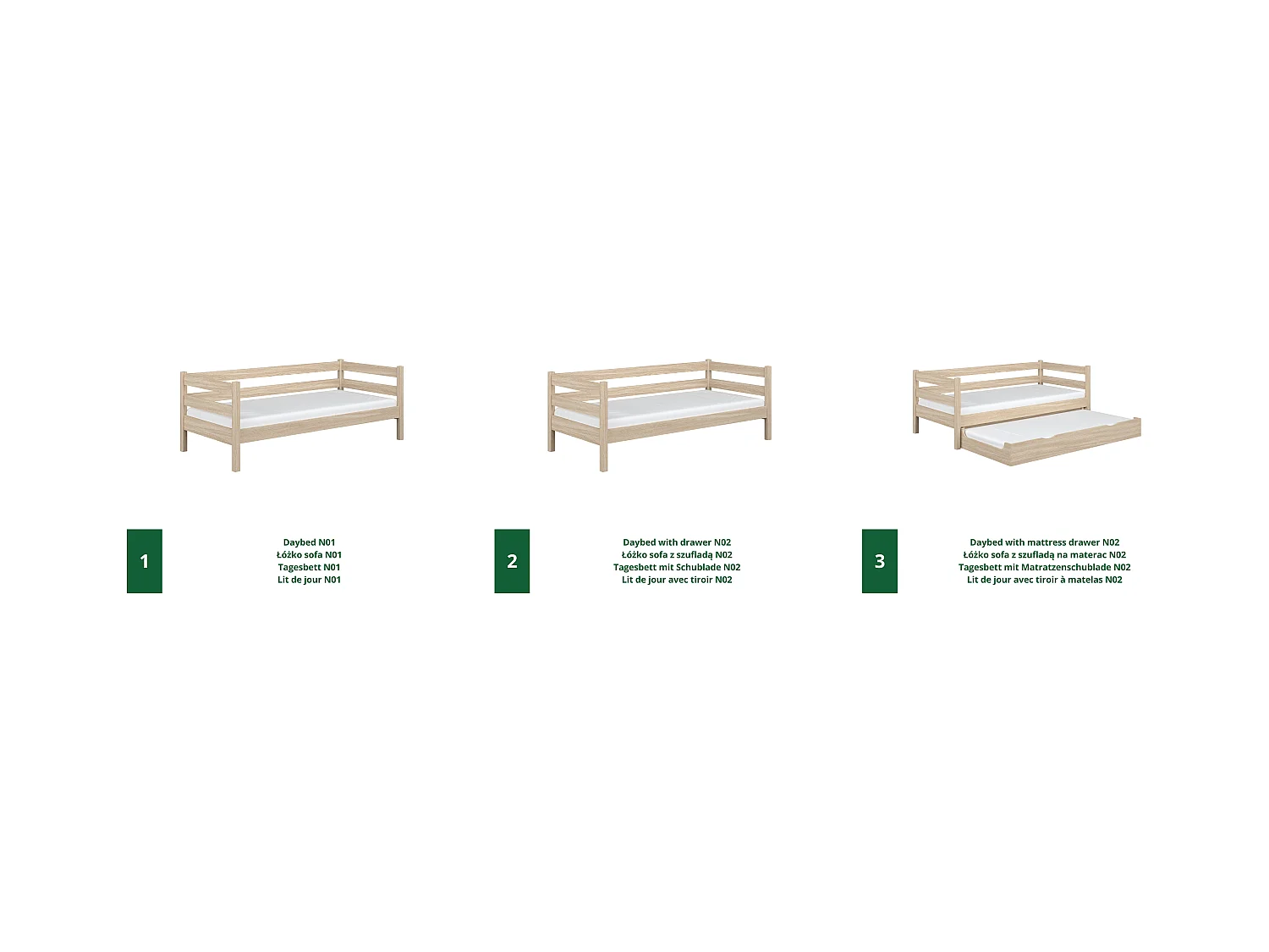 Lit banquette en chêne N01 Chêne Blanchi 80x200