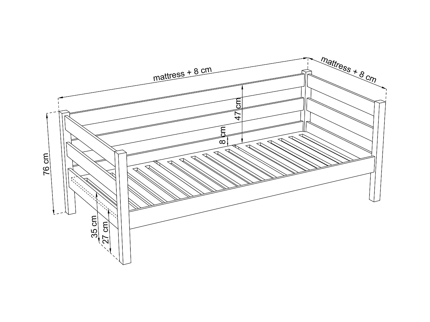 Lit banquette en chêne N01 Chêne Blanchi 80x200