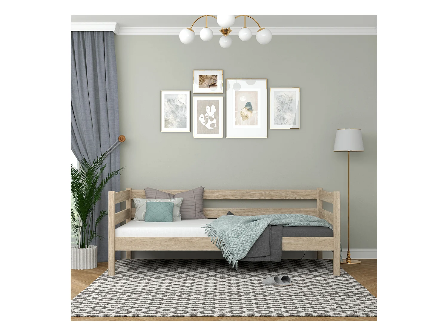 Lit banquette en chêne N01 Chêne Blanchi 80x200