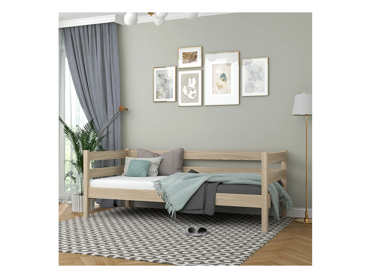 Lit banquette en chêne N01 Chêne Blanchi 80x200