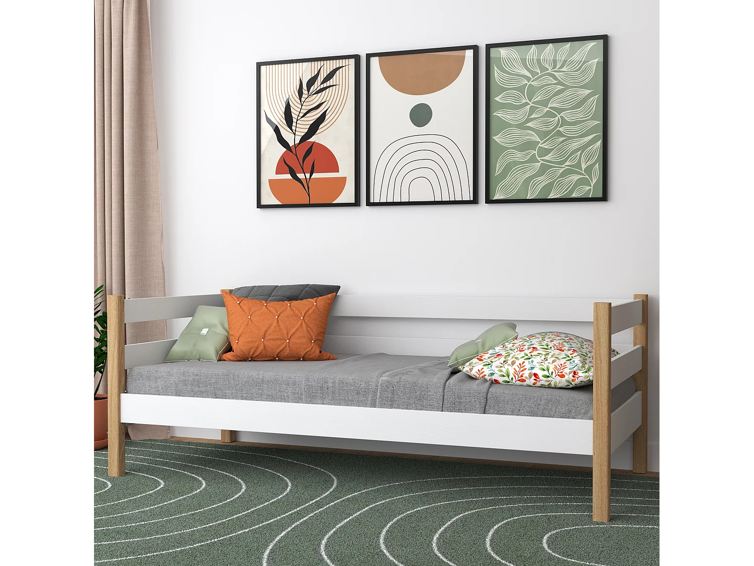 TAGESBETT Weiß / Eiche Natur 90x200