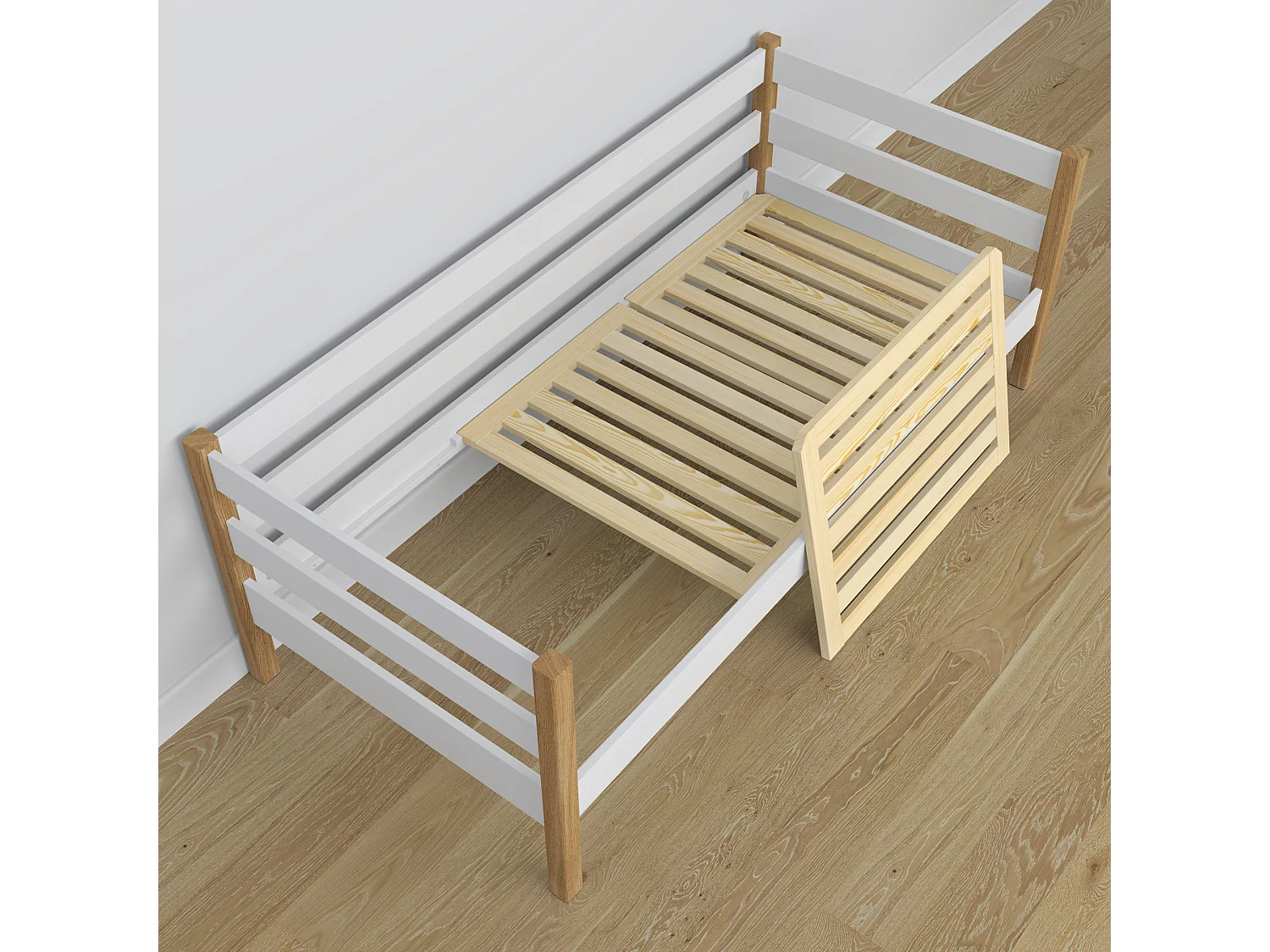 Lit banquette en bois N01 Blanc / Chêne Naturel 100x180