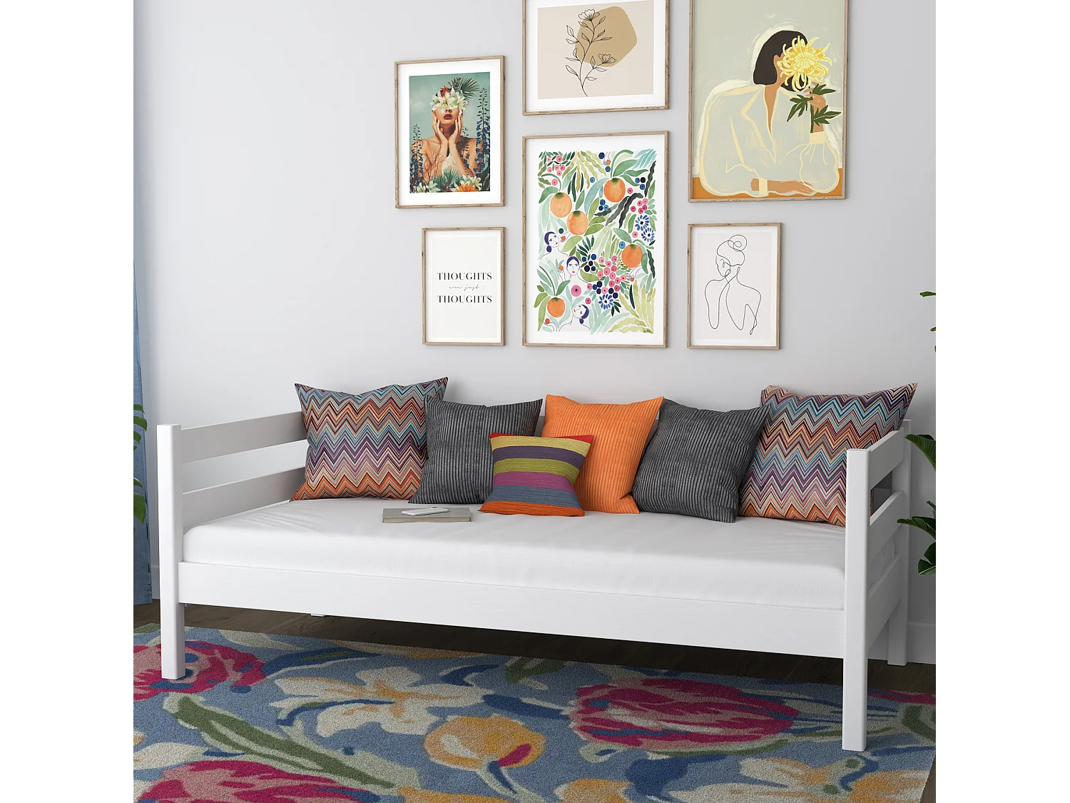 Lit banquette en bois N01 Blanc 100x200