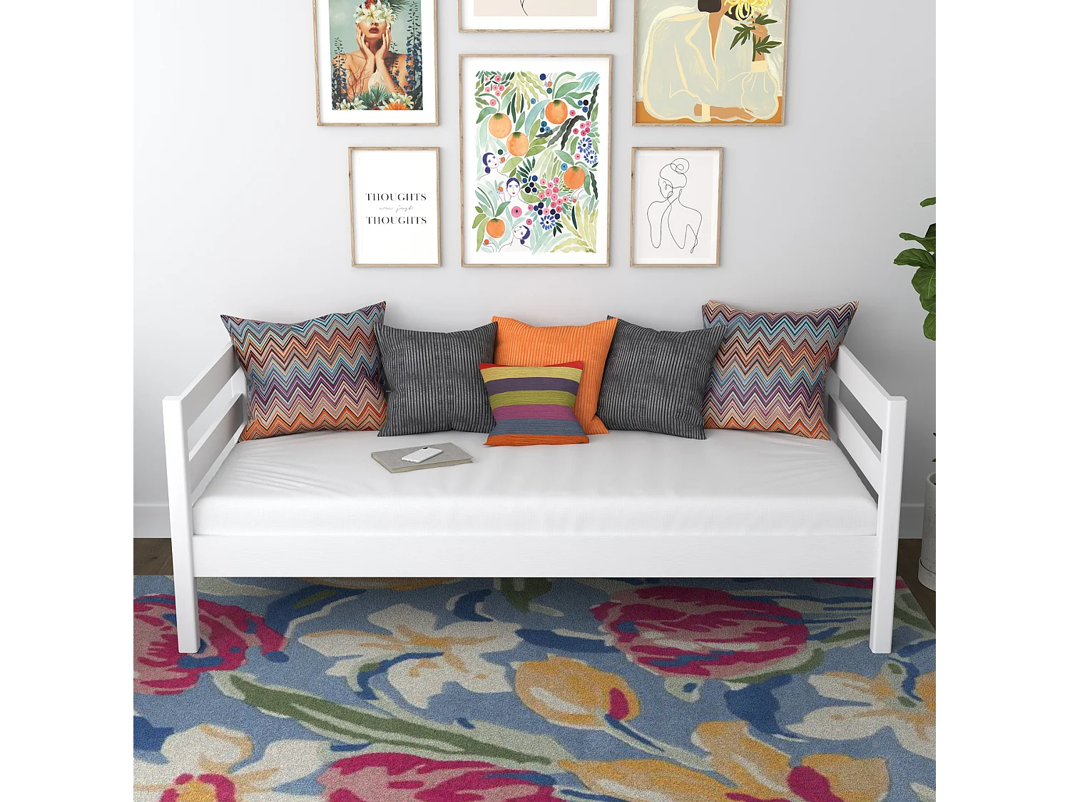 Lit banquette en bois N01 Blanc 80x200