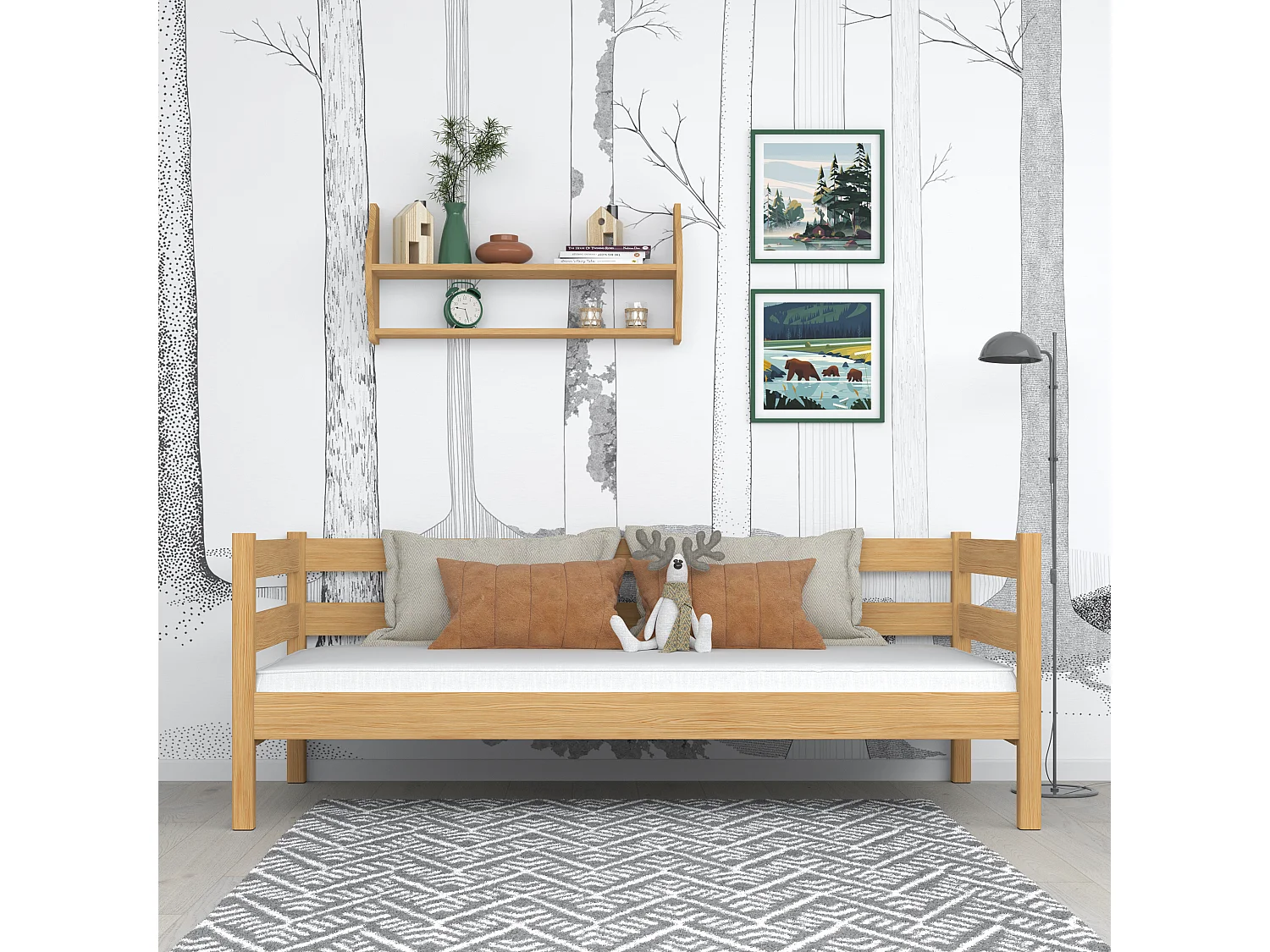 Lit banquette en bois N01 Pin Naturel 120x190