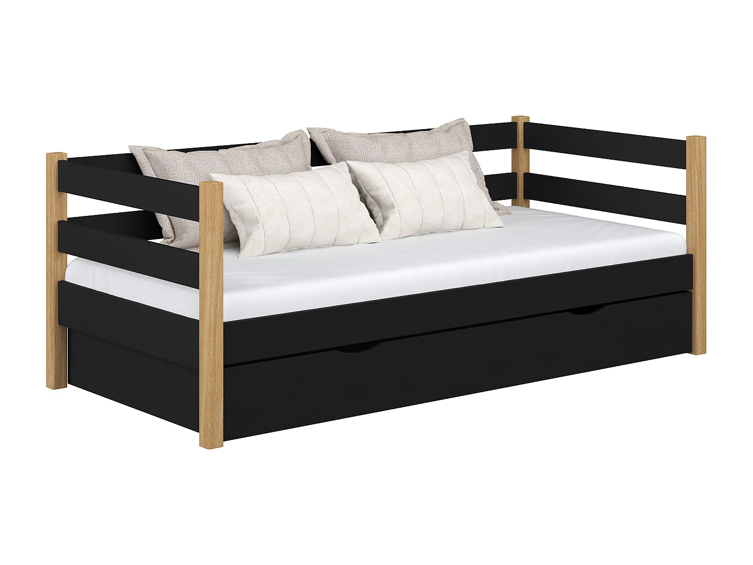 Lit banquette en bois - avec tiroir N01 Noir / Chêne Naturel 100x190