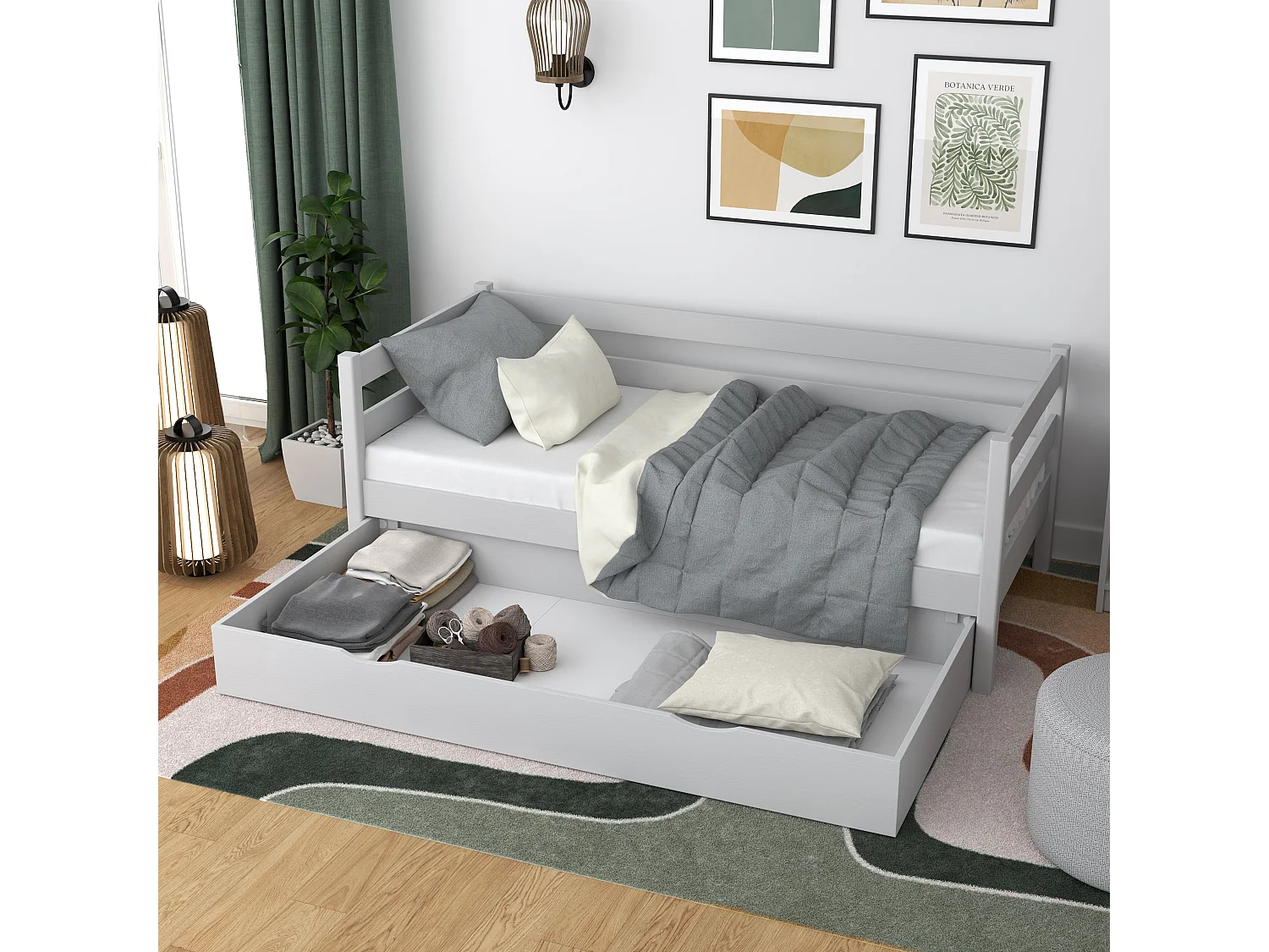 Lit banquette en bois - avec tiroir N01 Gris 100x200
