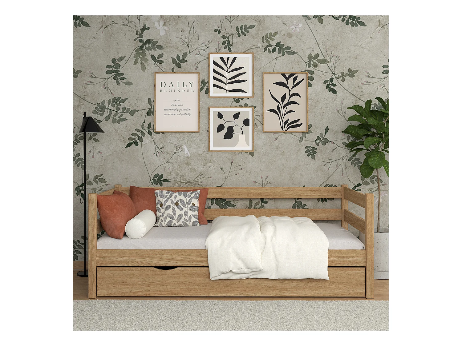 Lit banquette en chêne - avec tiroir N01 Chêne Naturel 90x180