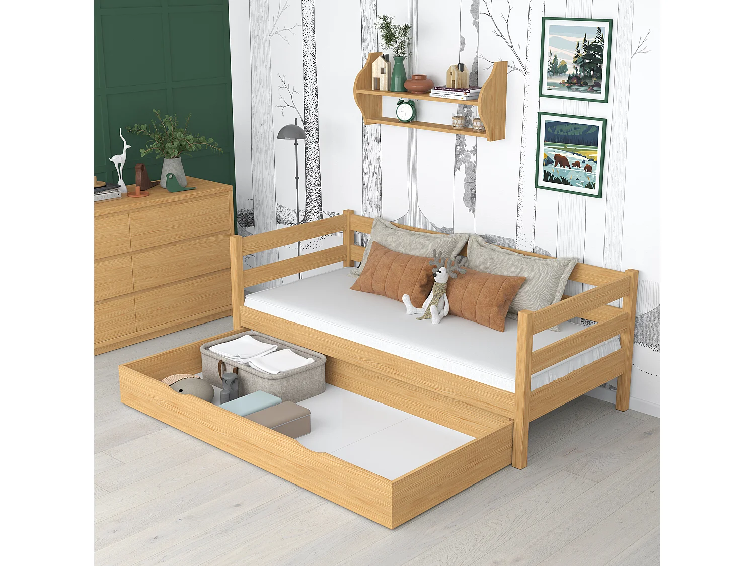 Lit banquette en bois - avec tiroir N01 Pin Naturel 90x180