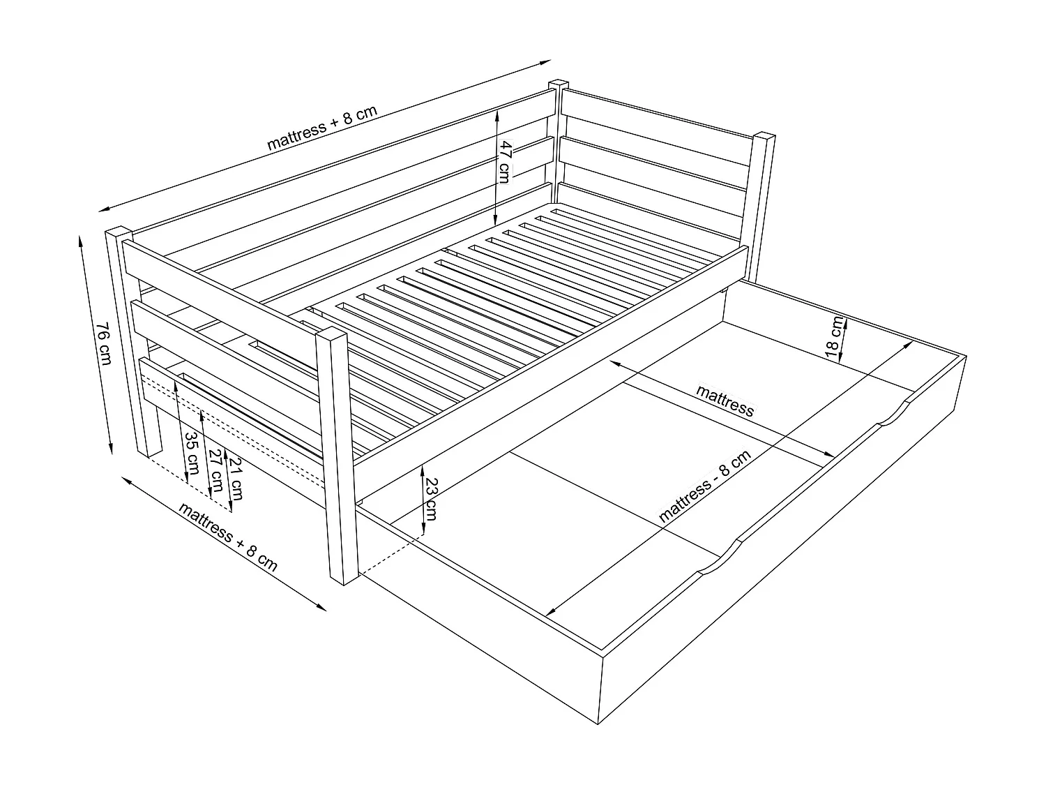 TAGESBETT mit Schublade N01 Grau 80x200