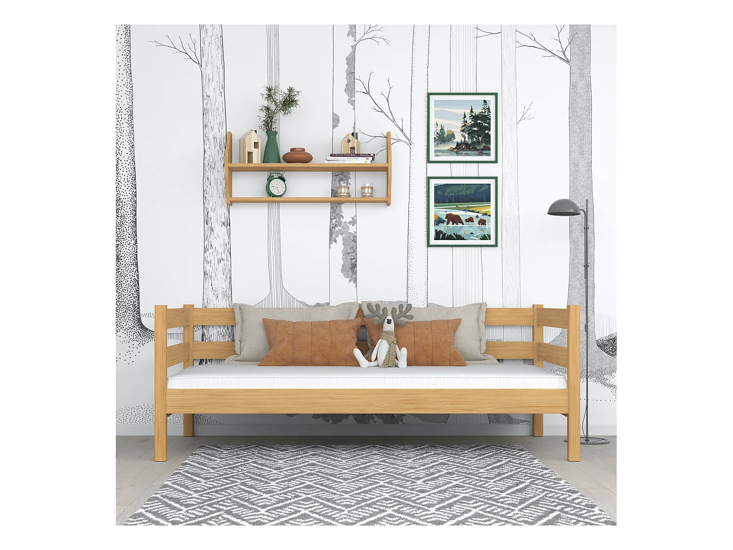 Lit banquette en bois N01 Pin Naturel 90x180