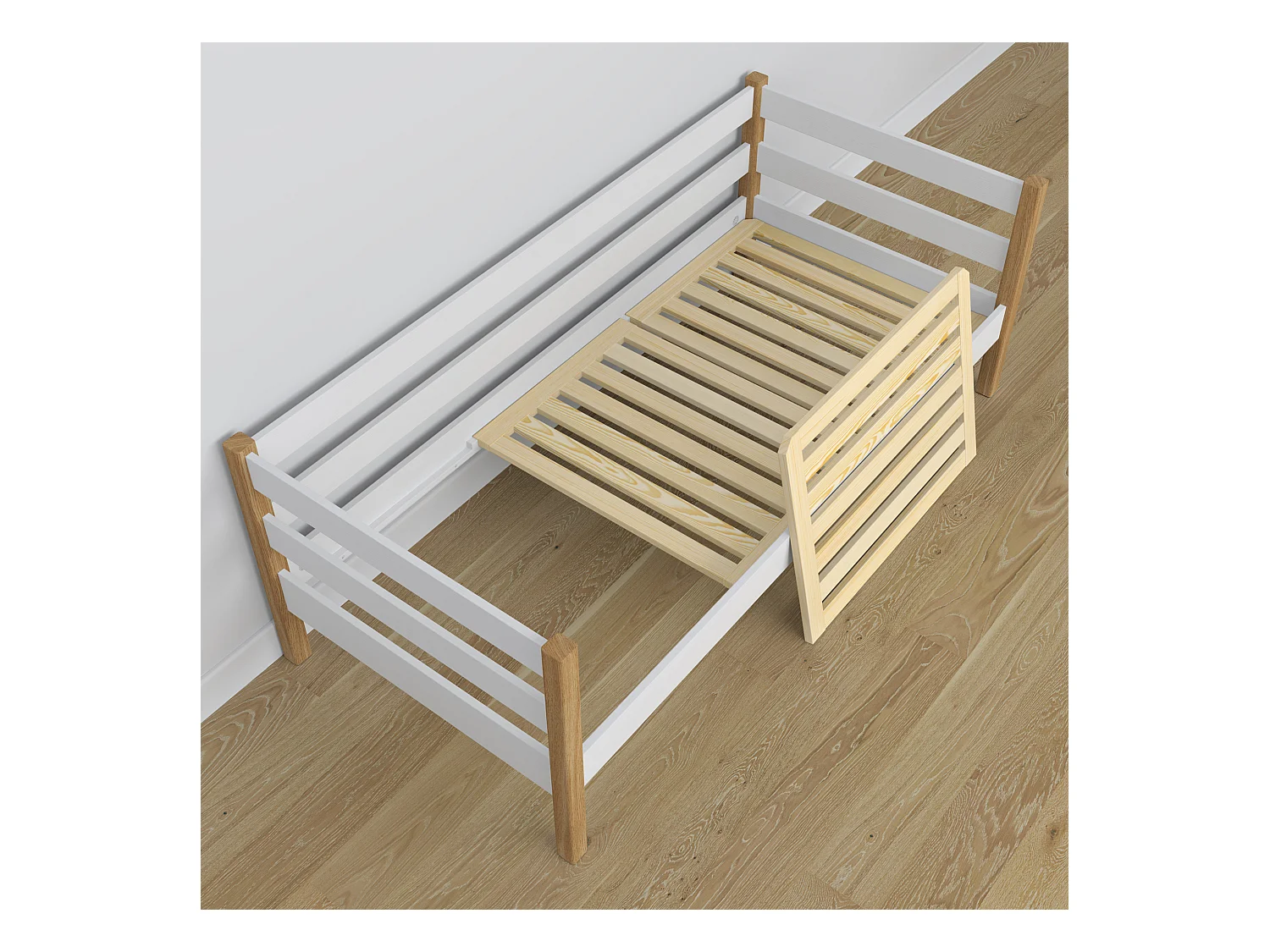 Lit banquette en bois - avec tiroir N01 Blanc / Chêne Naturel 90x200