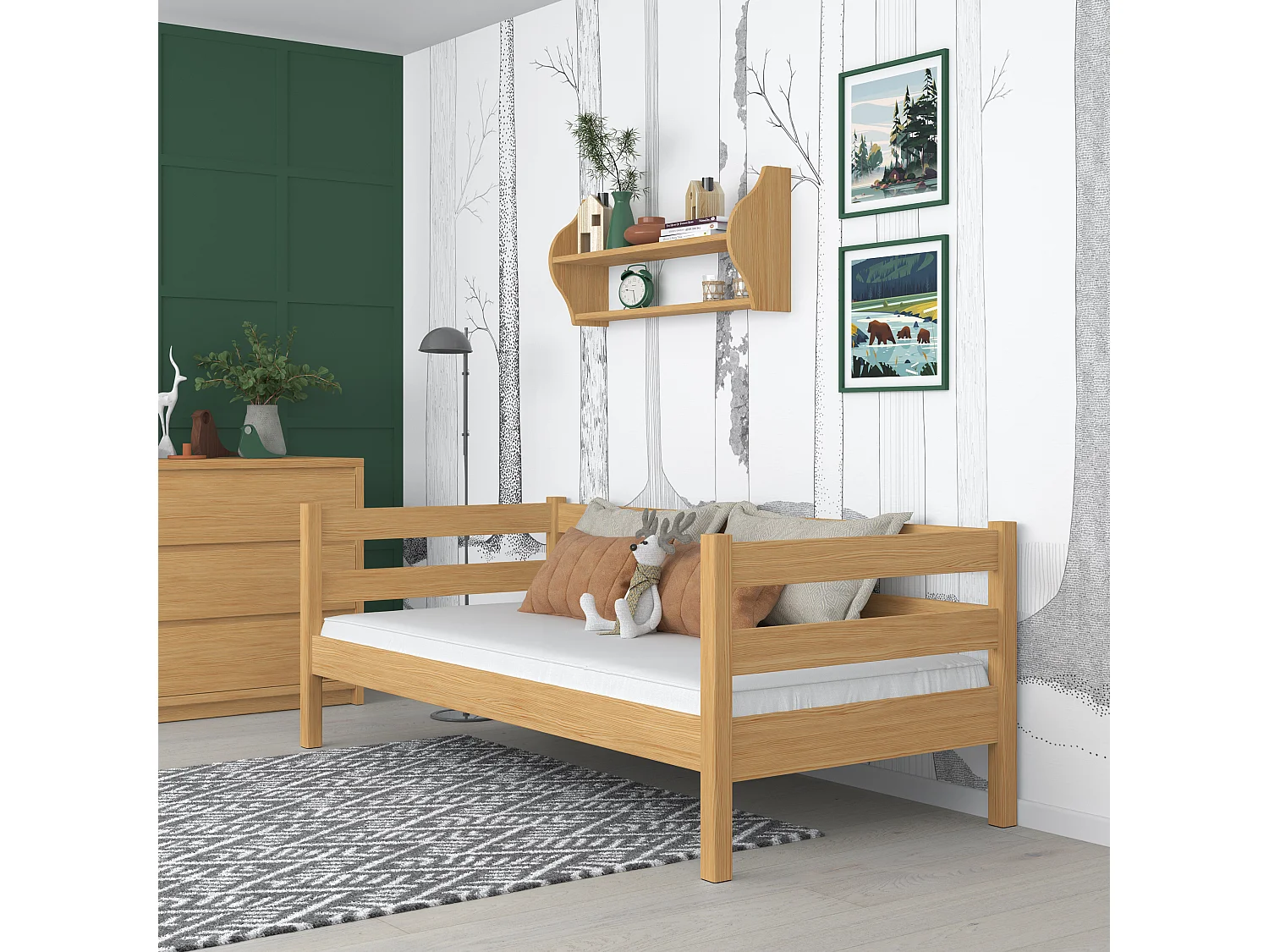 Lit banquette en bois N01 Pin Naturel 80x180