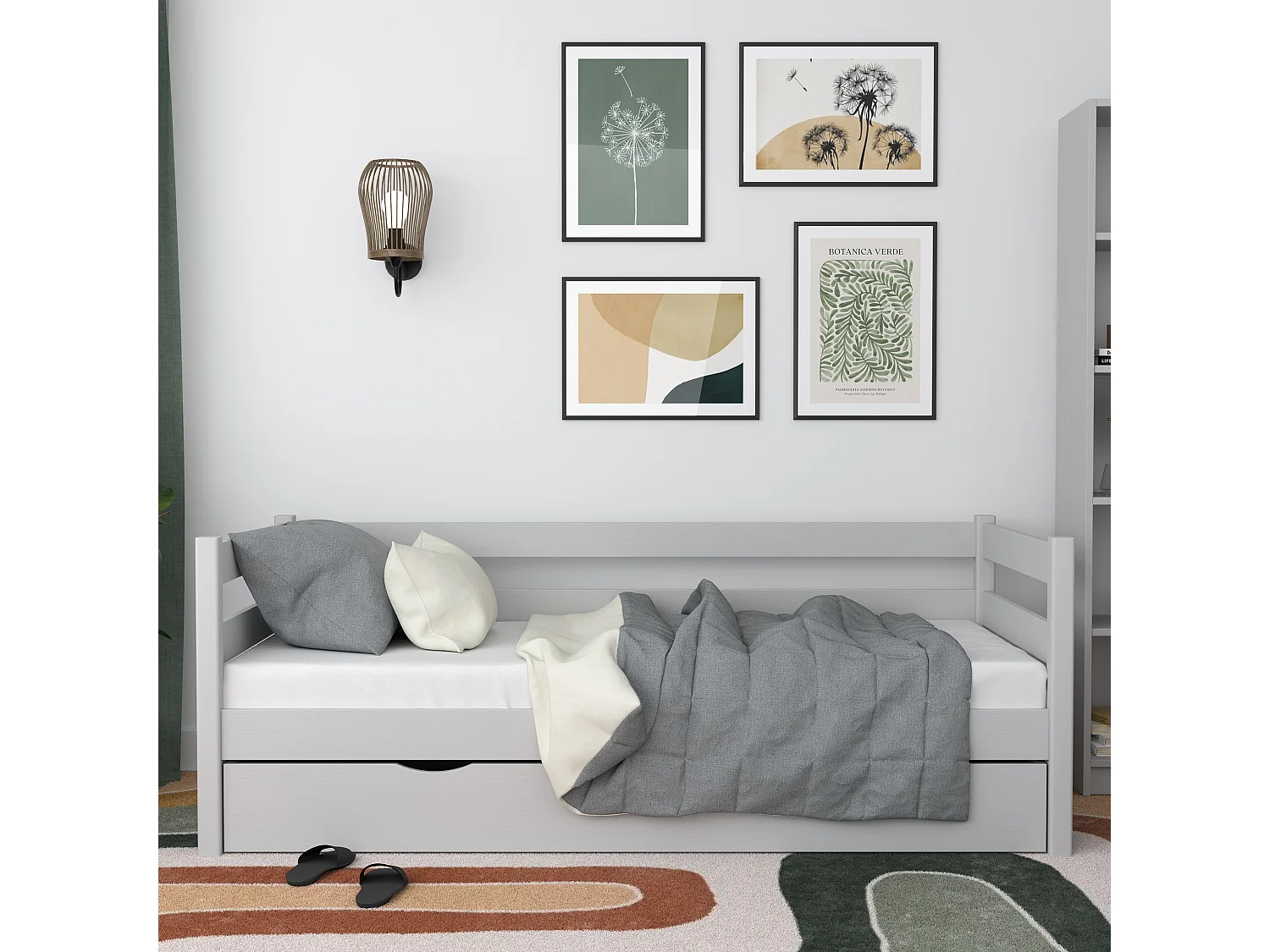 Lit banquette en bois - avec tiroir N01 Gris 80x180