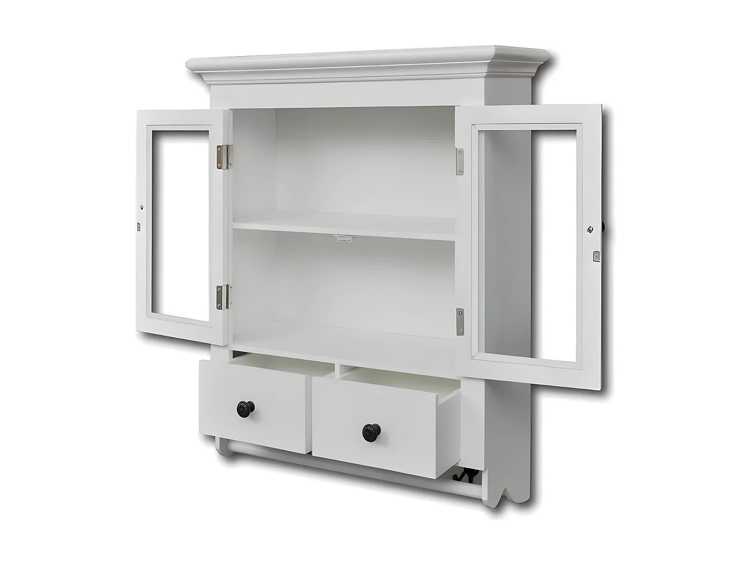 Etagère de cuisine murale 2 portes 2 tiroirs bois blanc Kapci