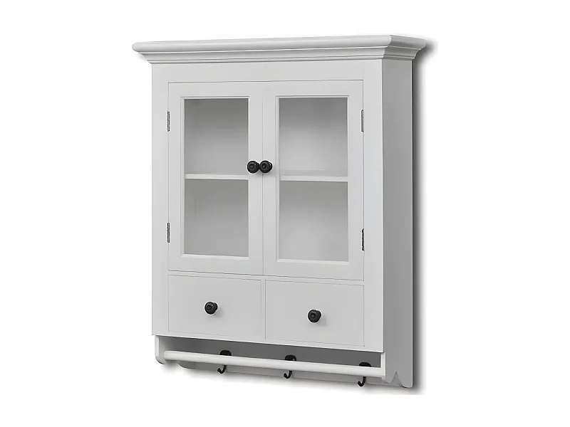 Etagère de cuisine murale 2 portes 2 tiroirs bois blanc Kapci