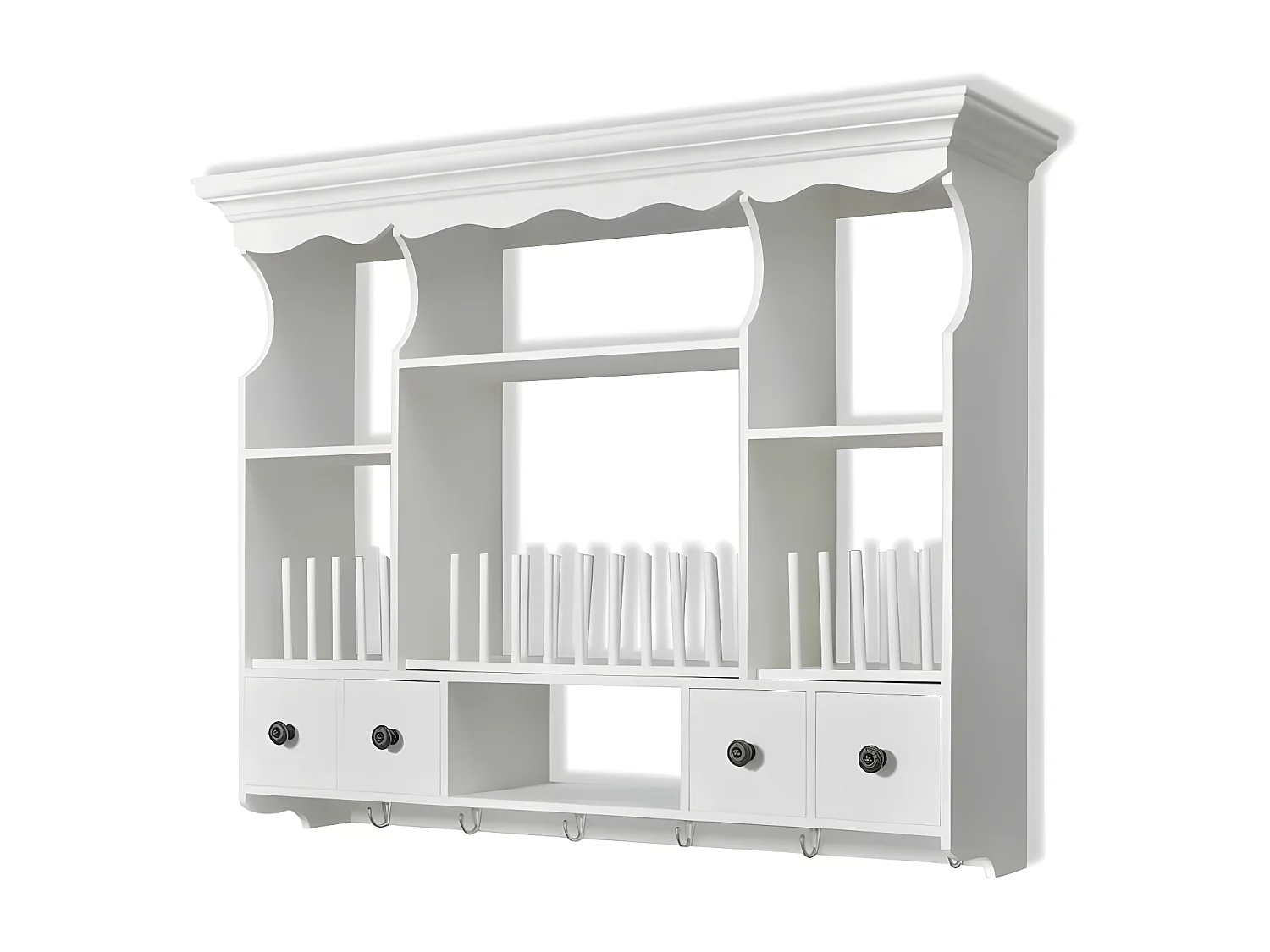 Etagère murale de cuisine murale 4 tiroirs 4 étagères bois blanc Kapci