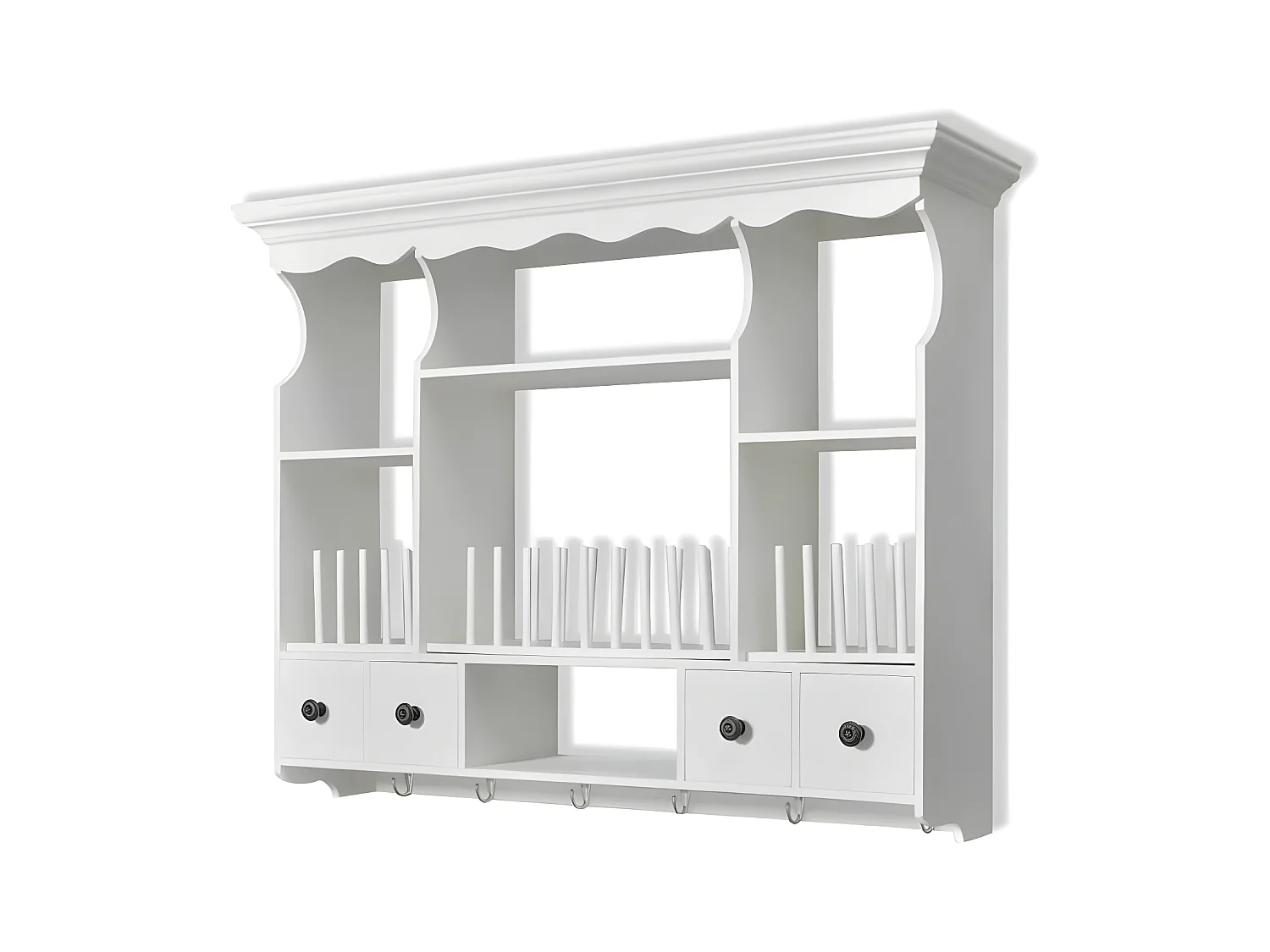 Etagère murale de cuisine murale 4 tiroirs 4 étagères bois blanc Kapci