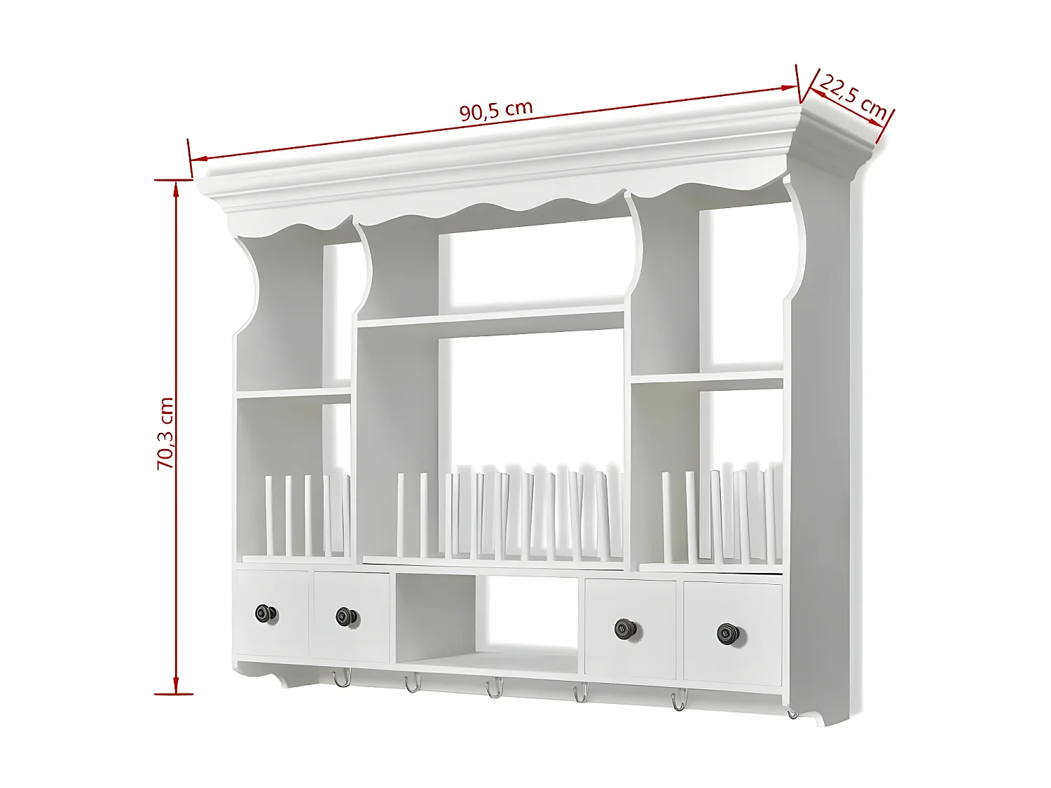 Etagère murale de cuisine murale 4 tiroirs 4 étagères bois blanc Kapci