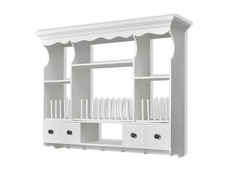 Etagère murale de cuisine murale 4 tiroirs 4 étagères bois blanc Kapci