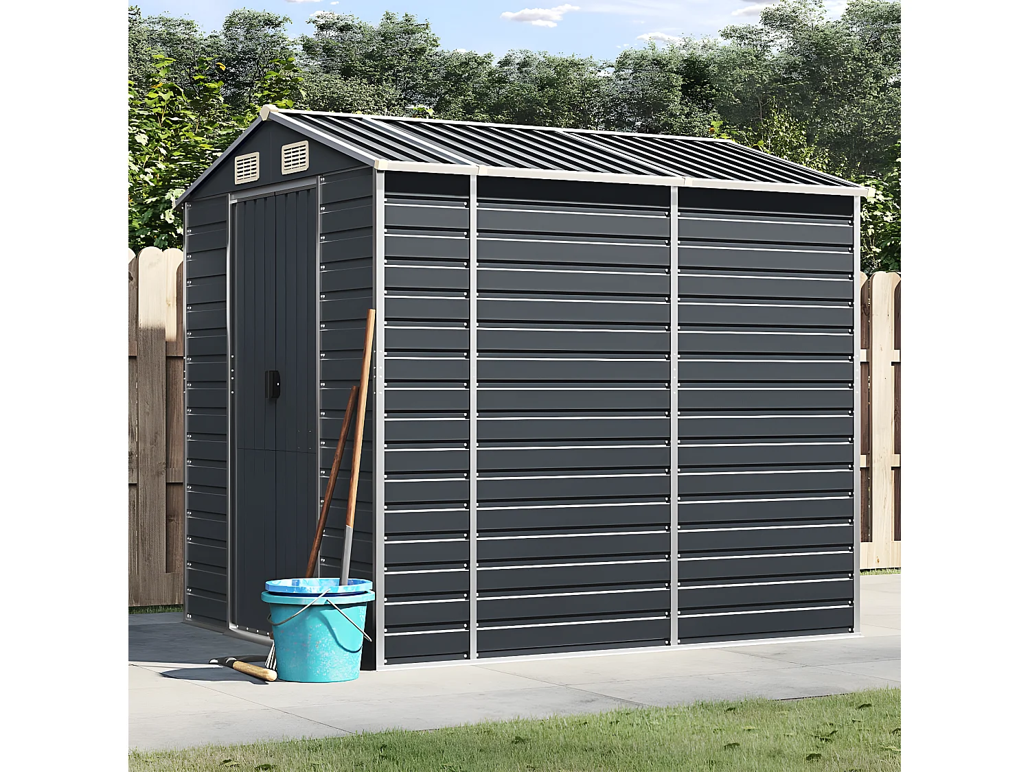 Abri de jardin anthracite 191x215x198 acier galvanisé