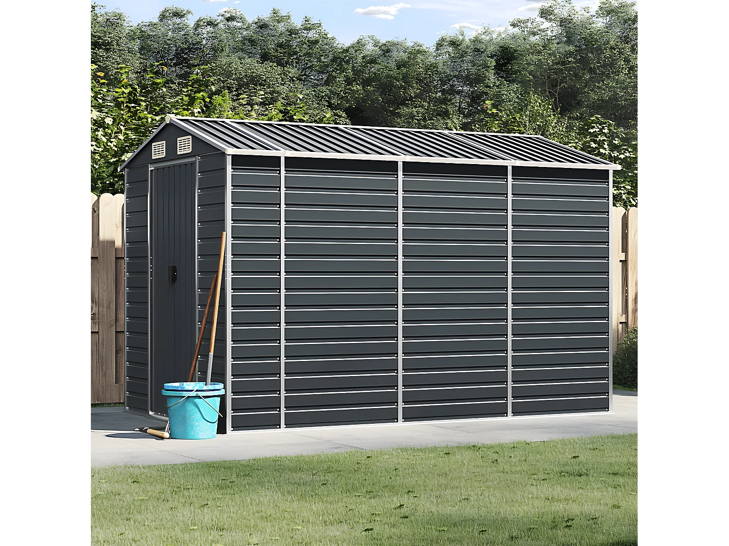Abri de jardin anthracite 191x300x198 acier galvanisé