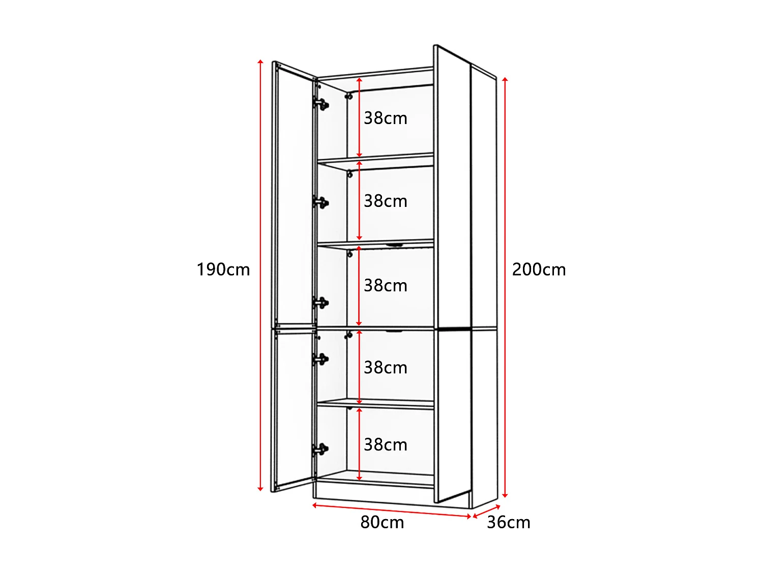 Vitrine avec LED 3 couleurs - 2 portes et à 5 niveaux - push to open, 80x36x200cm, Noir