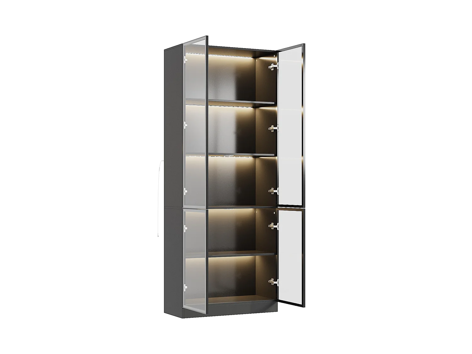 Vitrine Armoire avec LED 3 couleurs,  4  portes en verre trempé, 80x36x200cm, Noir