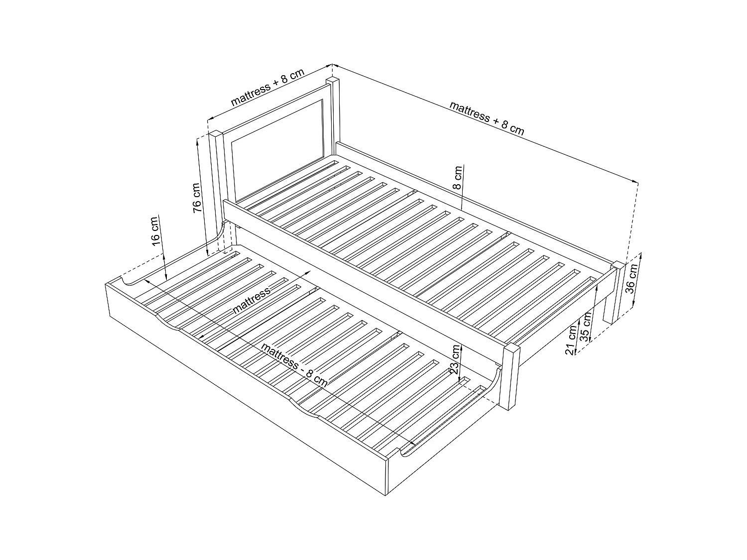 AUSZIEHBETT N02 Klare Kiefer 80x190