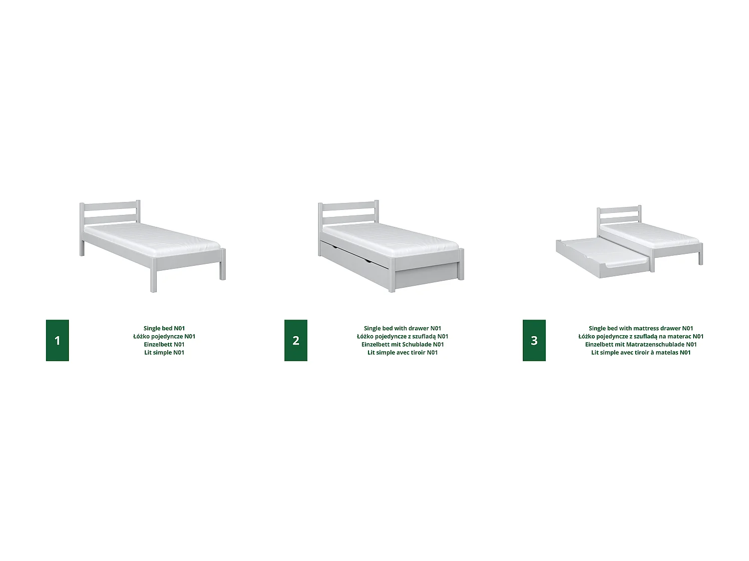 AUSZIEHBETT N01 Grau 90x200