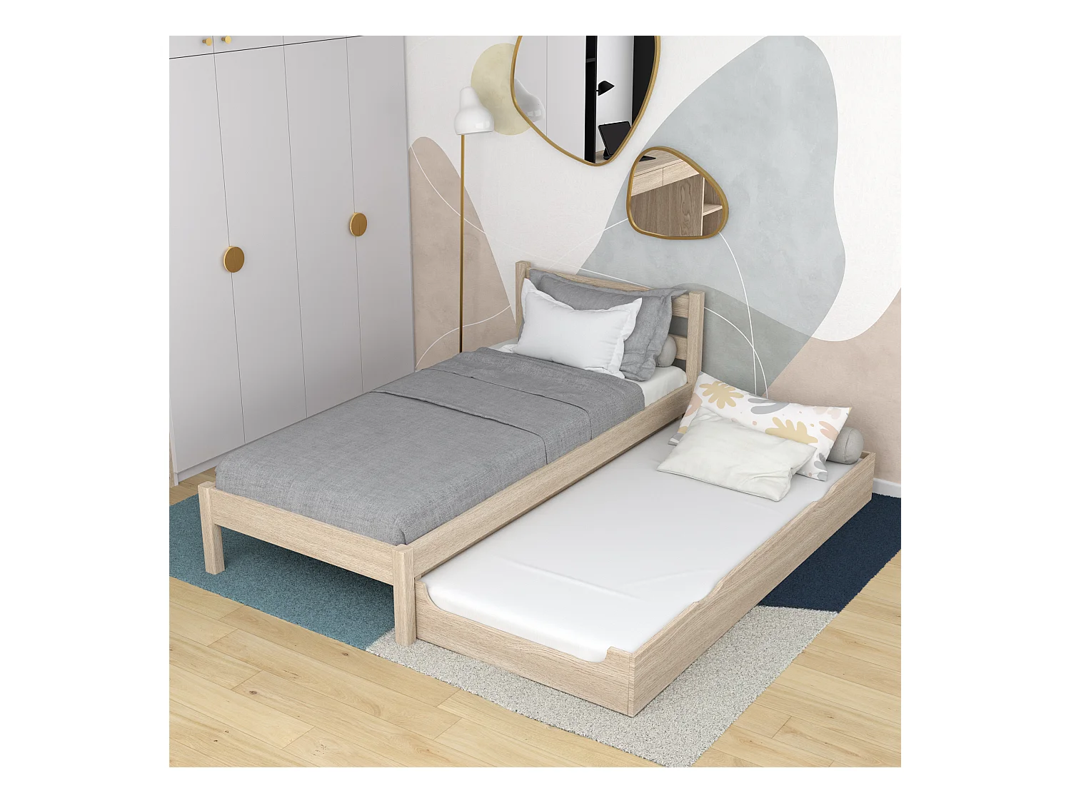 Lit gigogne en chêne N01 Chêne Blanchi 90x200