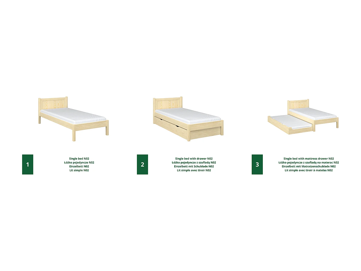 AUSZIEHBETT N02 Klare Kiefer 80x200