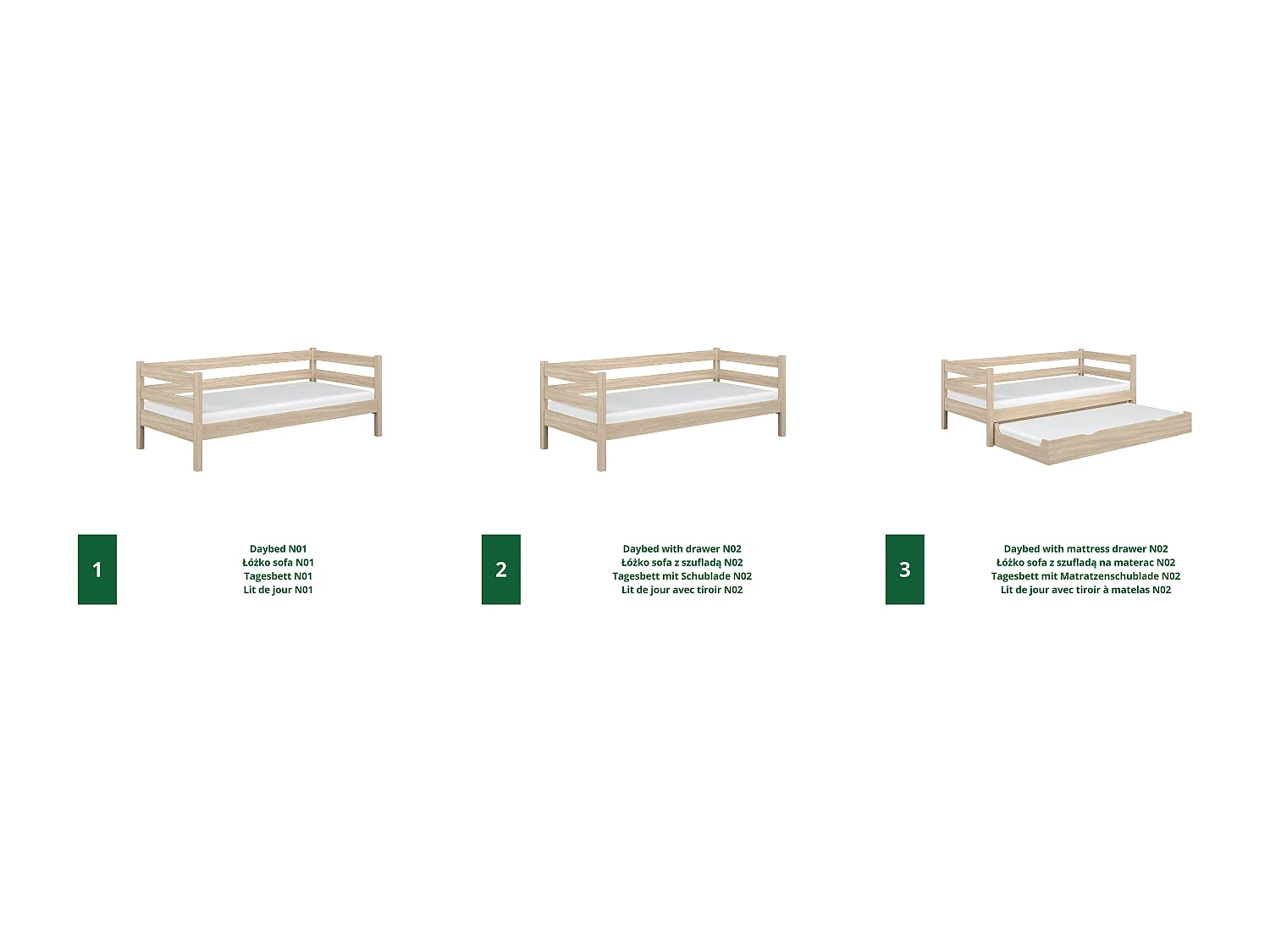 AUSZIEHBETT N01S Sonoma Eiche 90x190