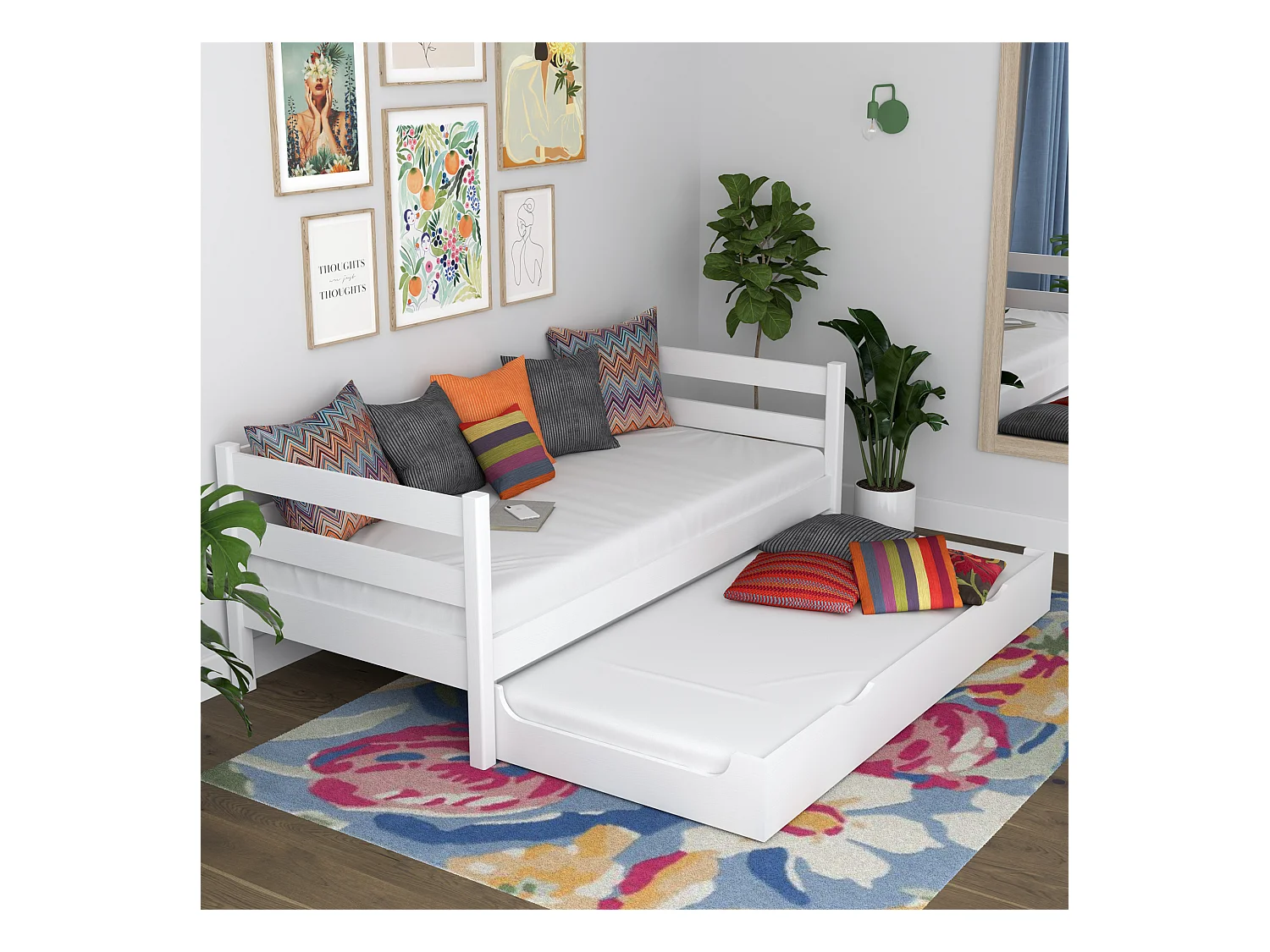 Lit banquette gigogne N01 Blanc 100x180