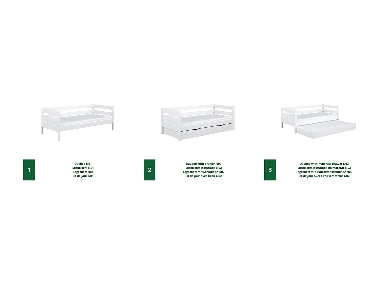 Lit banquette gigogne N01 Blanc 100x180