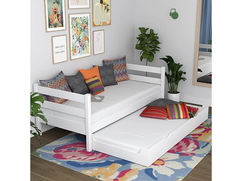 Lit banquette gigogne N01 Blanc 120x180